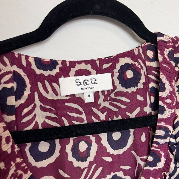 Sea NY New York V-neck Ruffle Floral Midi Dress Size 4 Deep Purple - Picture 4 of 6